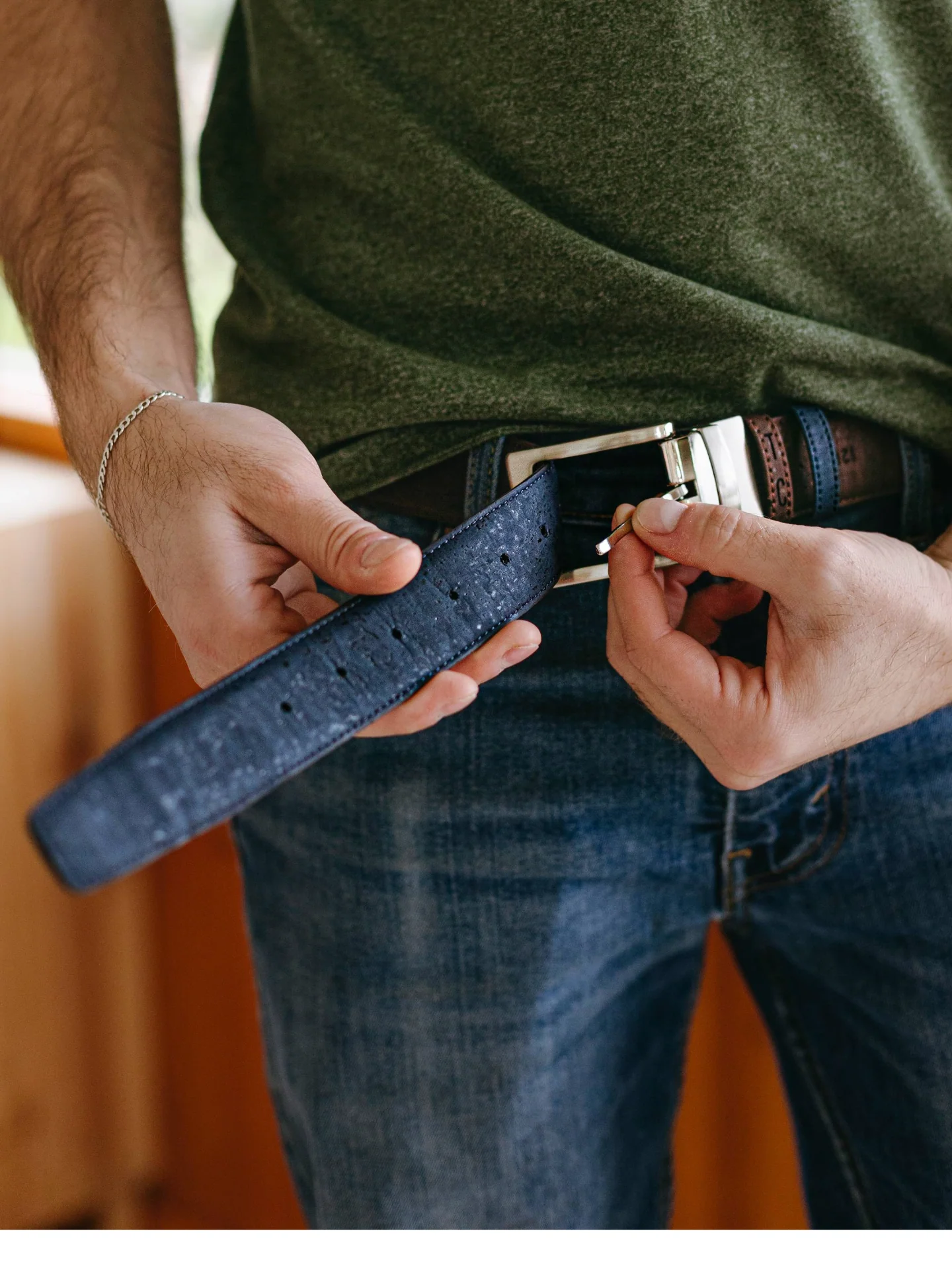 Cork Reversible Men's Belt (Brown/Navy) - Image 4