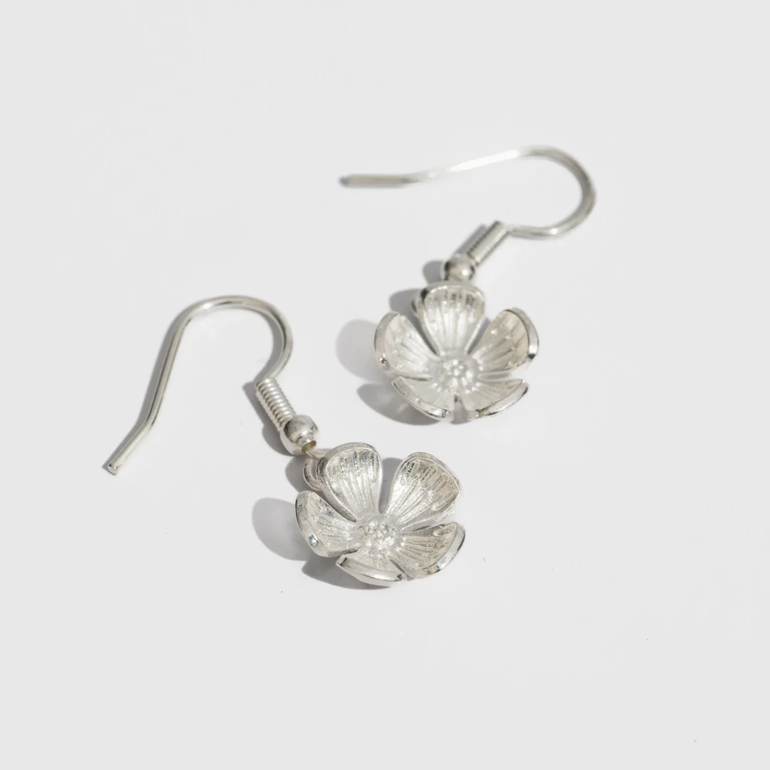 Forget-Me-Not Dangle Earrings (14K Gold, Silver) - Handmade - Image 6