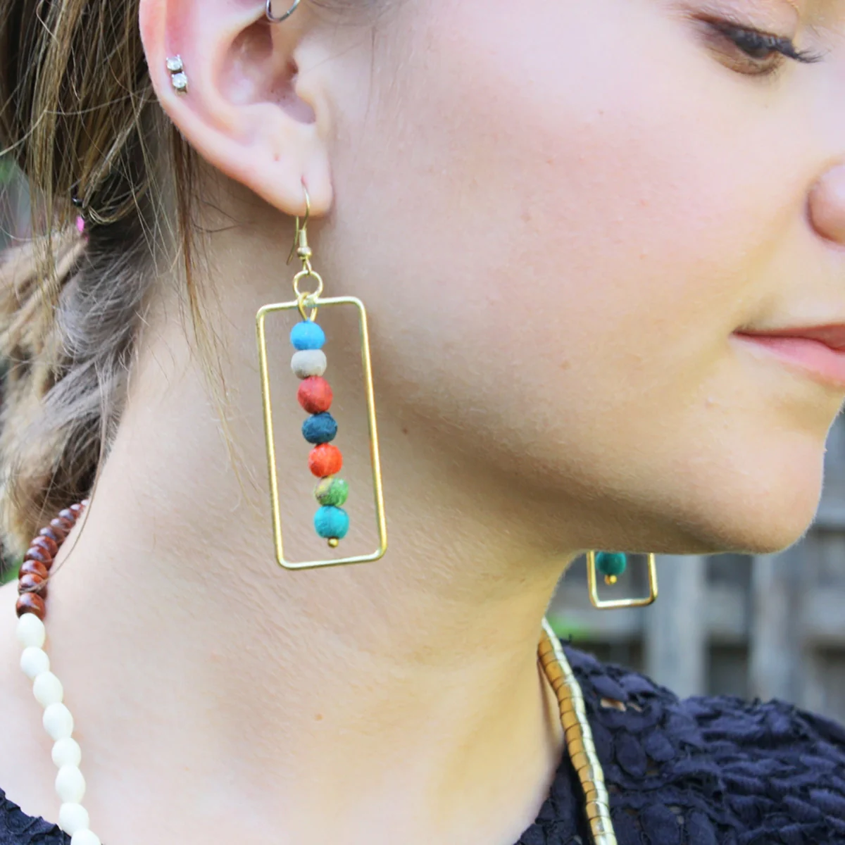 Framed Kantha Earrings - Image 3