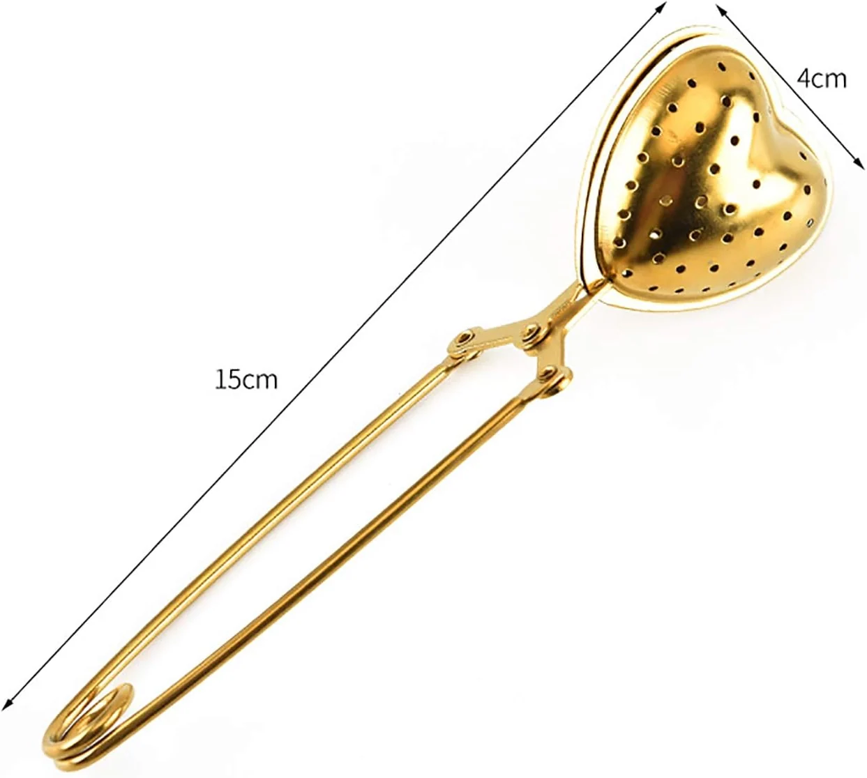 Gold Heart-Shaped Loose Leaf Tea Infuser with Long Handle - Image 4