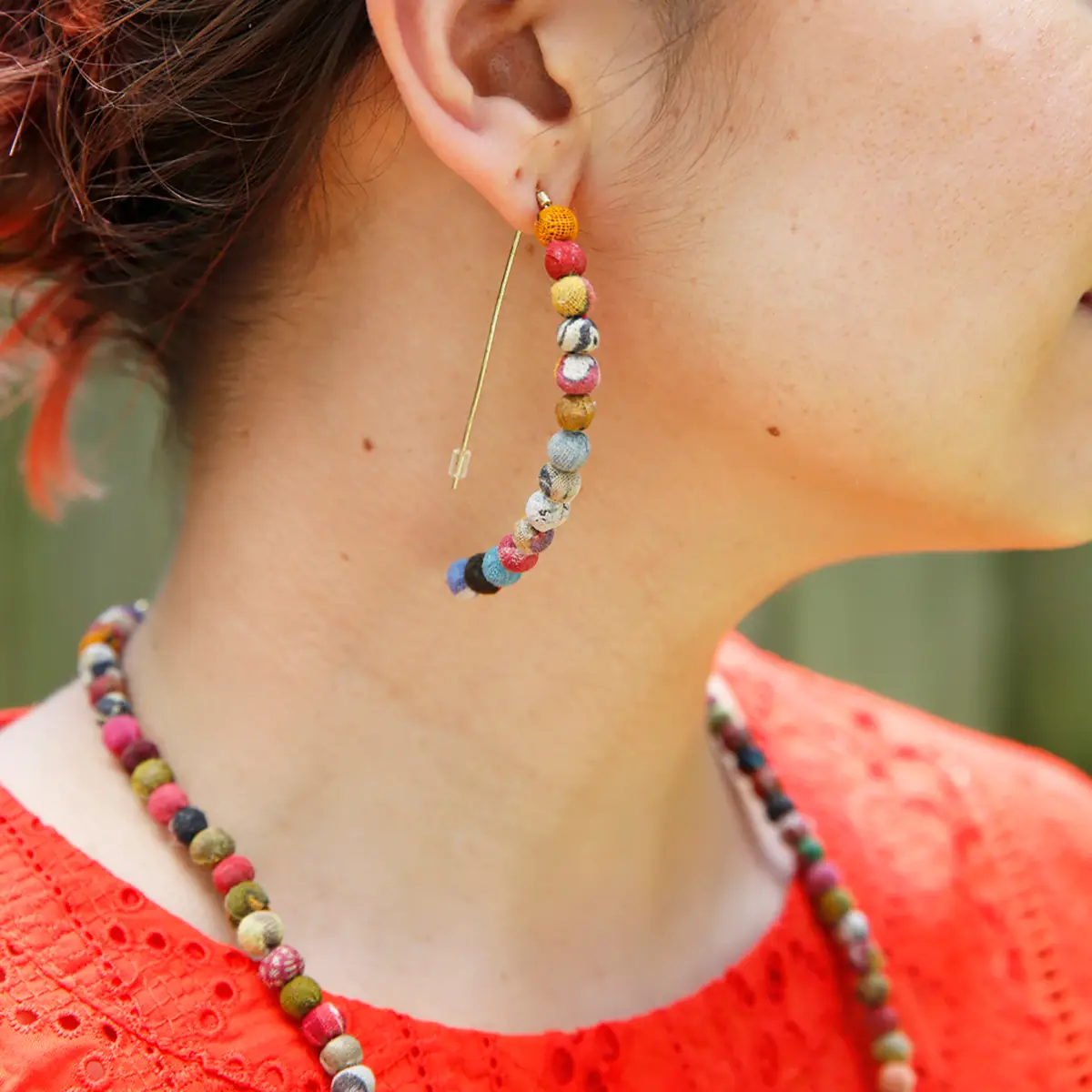 Kantha Linear Arc Earrings - Image 4