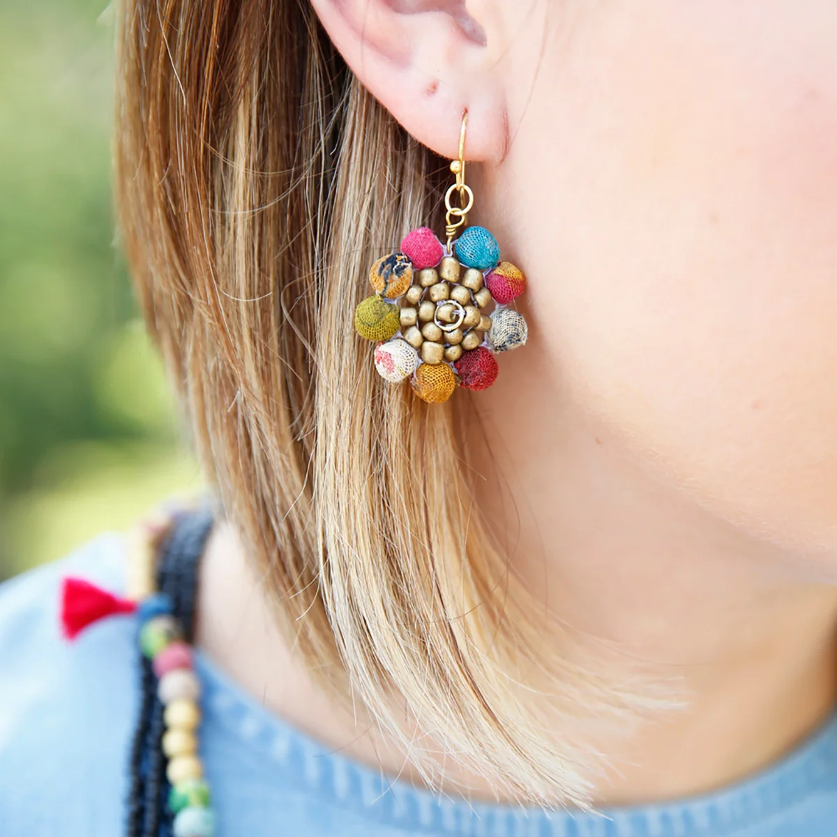 Kantha Sunflower Earrings - Image 3