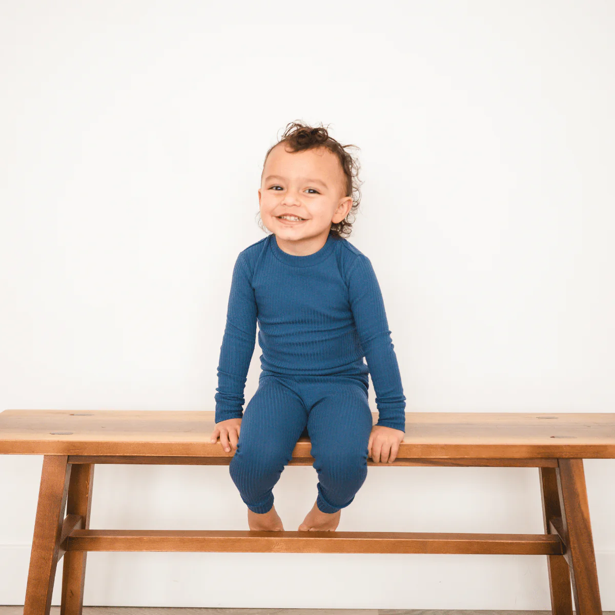 Kids Organic Cotton Ribbed 2-Piece Set - Ocean Blue - Image 3