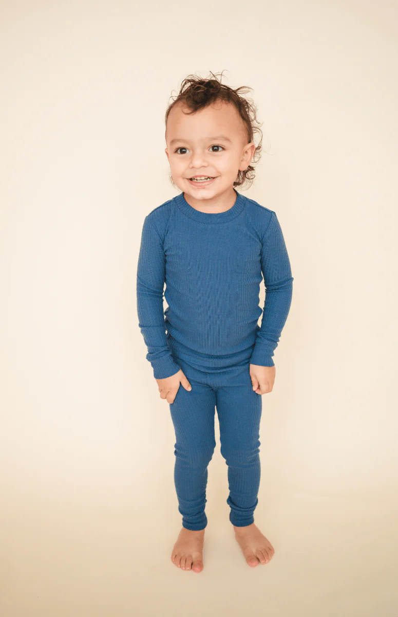 Kids Organic Cotton Ribbed 2-Piece Set - Ocean Blue - Image 4