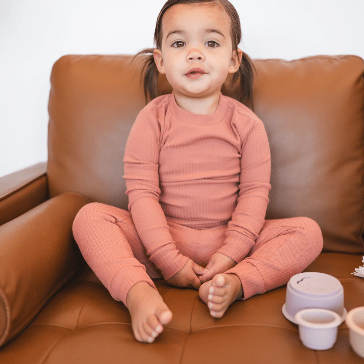 Kids Organic Cotton Ribbed 2-Piece Set - Terracotta - Image 3