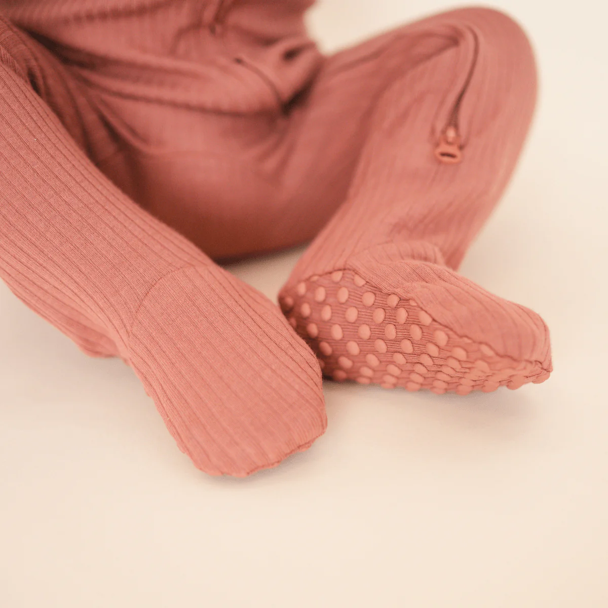 Organic Cotton Ribbed Footie - Terracotta - Image 3
