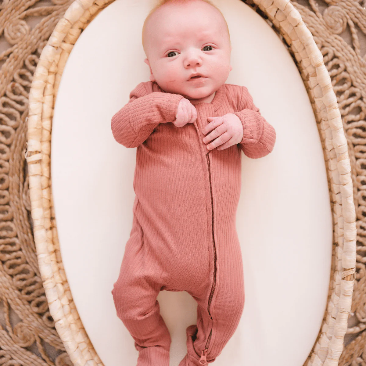 Organic Cotton Ribbed Footie - Terracotta - Image 4