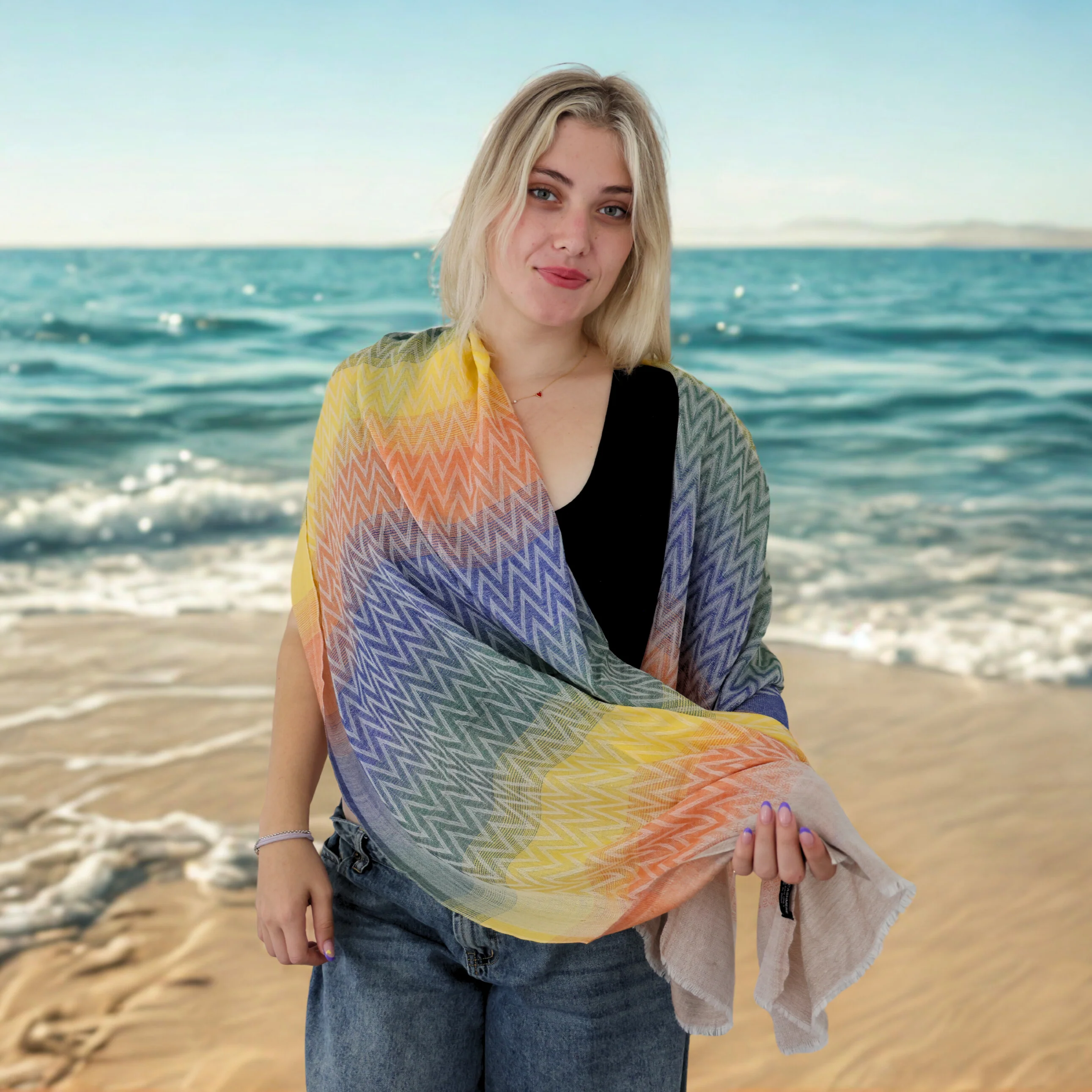Pure Cashmere Scarf - At the Beach - Image 3