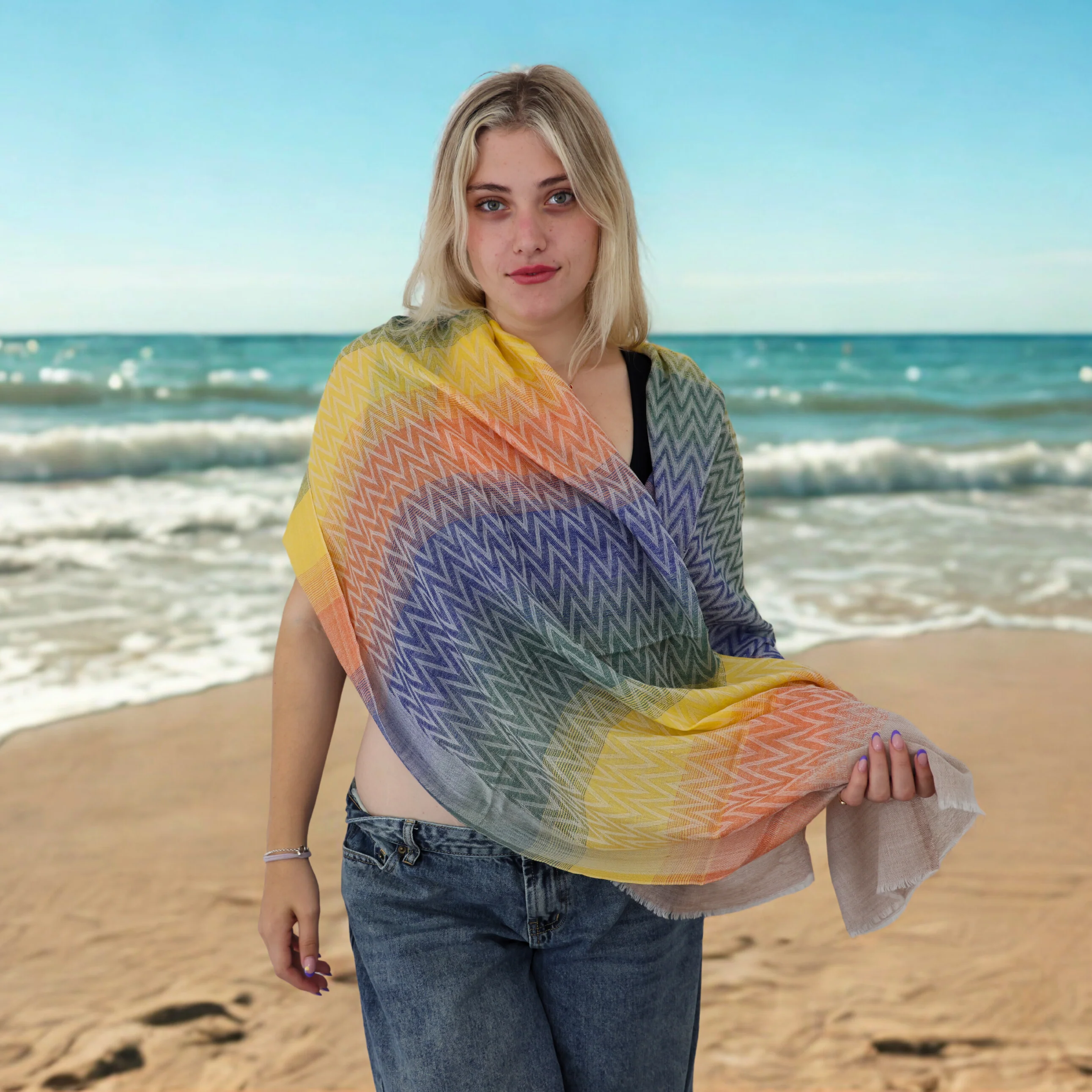 Pure Cashmere Scarf - At the Beach - Image 5
